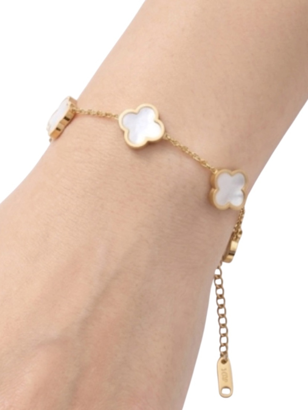 Gold Clover Bracelet Mother of Pearl 5 Motif Alhambra Style Flower Bracelet